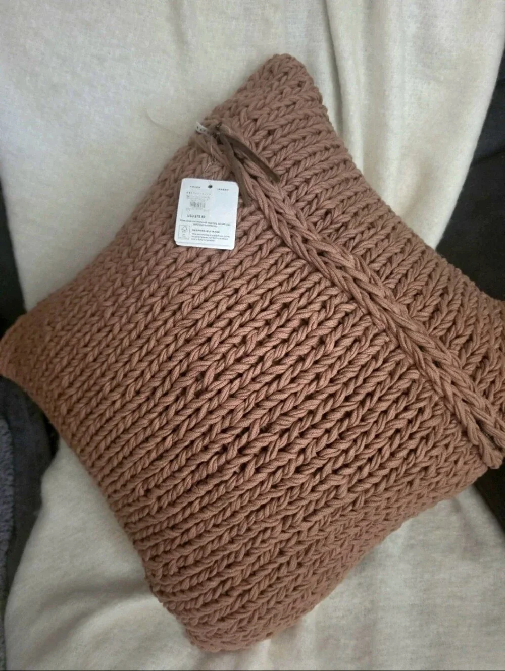 Pottery Barn - Chunky Sweater Hand-Knit Throw Pillow Cover, CLAY (Discontinued)